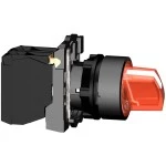 Schneider XB5AK134B5 Leuchtwahlschalter, Harmony XB5, Kunststoff, rot, 22mm, universelle LED, 3 Stellungen, 1S + 1Ö, 24V ACDC 