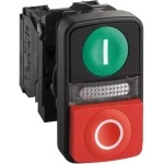 Schneider XB5AW73731G5 Doppeldrucktaster, Harmony XB5, Kunststoff, beleuchtet, grün I, rot O, 22mm, tastend, 1S + 1Ö, 120V AC 