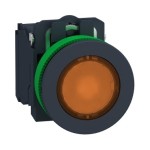 Schneider XB5FW35B5 Leuchtdrucktaster, Harmony XB5F, Kunststoff, 30mm, orange, universelle LED, 1S+1Ö, 24V ACDC 