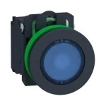 Schneider XB5FW36B5 Leuchtdrucktaster, Harmony XB5F, Kunststoff, 30mm, blau, universelle LED, 1S+1Ö, 24V ACDC 