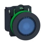 Schneider XB5FW36G5 Leuchtdrucktaster, Harmony XB5F, Kunststoff, 30mm, blau, universelle LED, 1S+1Ö, 120V AC 