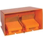 Schneider Electric XPER5100D Fußschalter Harmony XPE doppelt Metall orange 1-stufig 2Ö+2S IP66 mit Schutzhaube mit Verriegelung 