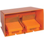 Schneider Electric XPER5100D Fußschalter Harmony XPE doppelt Metall orange 1-stufig 2Ö+2S IP66 mit Schutzhaube mit Verriegelung 