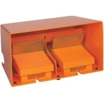 Schneider XPER5110D Fußschalter, Harmony XPE, doppelt, Metall, orange, 1-stufig, 4Ö+4S, IP66, mit Schutzhaube, mit Verriegelung 