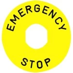 Schneider ZBY8330 Schild, rund, gelb, Ø 90mm -Beschriftung EMERGENCY STOP 