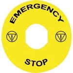Schneider ZBY9330T Schild Ø60 für Not-Halt/Not-Aus-Taster, EMERGENCY STOP/Logo ISO13850 