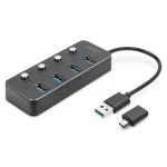 Digitus DA-70247 USB 3.0 Hub 4-port schaltbar Aluminium Gehäuse 