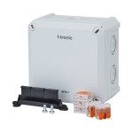f-tronic 7340229 FR-Abzweigkasten 110x110x67mm, Klemmen 4qmm, Halter, Hutsch., IP66, PS, grau, NFK11gr-K4 