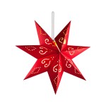 Hellum 521795 LED-Papierstern rot 60cm LED-Papaierstern zum Aufhängen mit Fernbedienung und 6h Timer weiß 