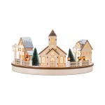 Hellum 524611 LED-Holz Stadt Szenerie LED-Holz-Stadt-Szenerie im Halbkreis 410 x 135 x 210 mm weiß 