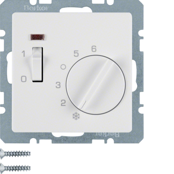 Berker 20306089 Temperaturregler mit Öffner Zentralstück Wippschalter und LED Q.1/Q.3/Q.7/Q.9 polarweiß samt