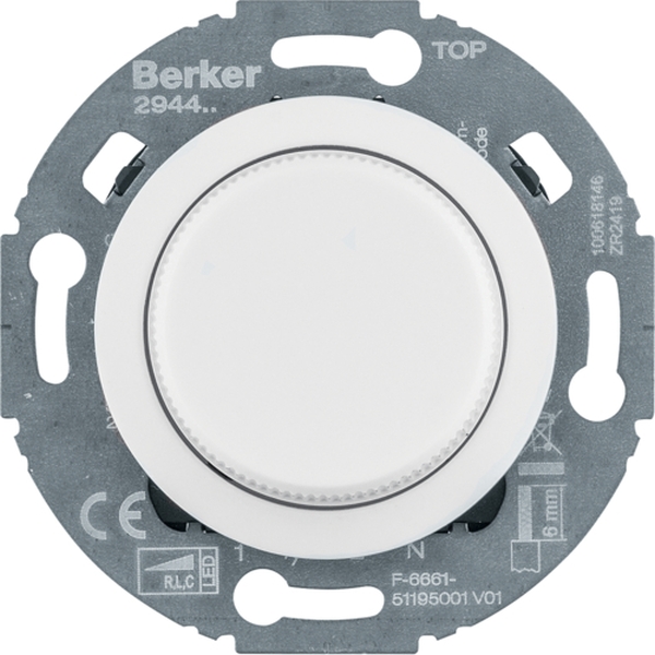 Berker 294410 Universal-Drehdimmer mit Zentralstück (R L C LED) Serie 1930/Glas polarweiß glänzend