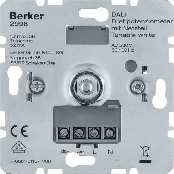 Berker 2998 DALI Drehpotenziometer Tunable white mit Netzteil Softrastung Lichtsteuerung