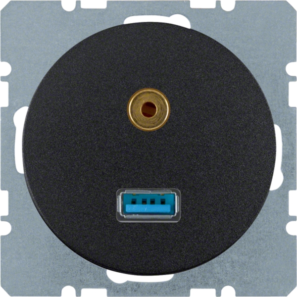 Berker 3315392045 USB/3,5 mm Audio Steckdose R.1/R.3 schwarz glänzend