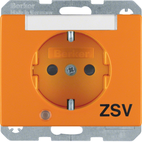 Berker 41100077 Schuko-Steckdose mit Kontroll-LED Beschriftungsfeld und erhöhter Berührungsschutz Arsys orange glänzend