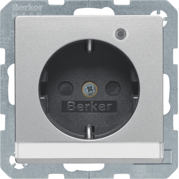 Berker 41106084 Schuko-Steckdose mit Kontroll-LED Beschriftungsfeld und erhöhter Berührungsschutz Q.1/Q.3 alu samt lackiert