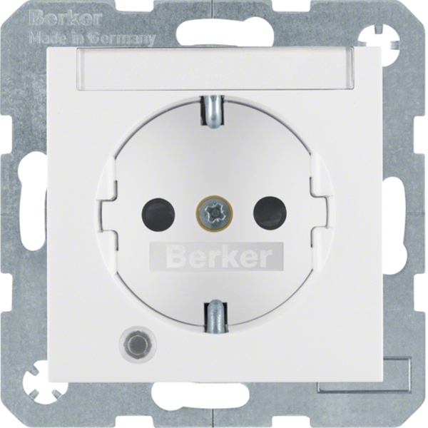 Berker 41108989 Schuko-Steckdose mit Kontroll-LED Beschriftungsfeld und erhöhter Berührungsschutz S.1/B.3/B.7 polarweiß glänzend