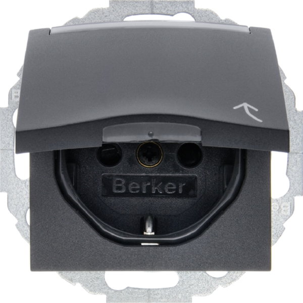 Berker 47461606 Schuko-Steckdose mit Klappdeckel Beschriftungsfeld und erhöhter Berührungsschutz S.1/B.3/B.7 anthrazit matt