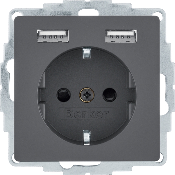 Berker 48036086 Schuko-Steckdose/USB A-A Q.1/Q.3/Q.7/Q.9 anthrazit samt lackiert
