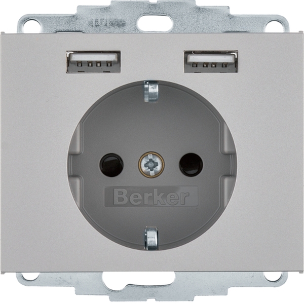 Berker 48037004 Schuko-Steckdose/USB A-A K.5 edelstahl matt lackiert