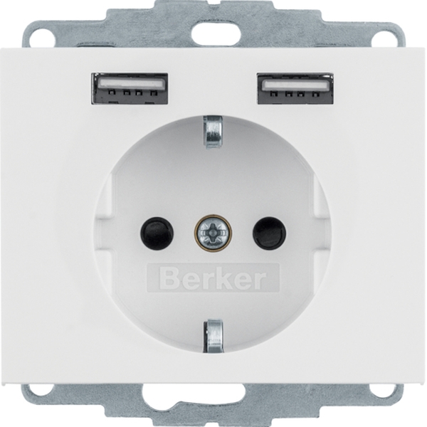 Berker 48037009 Schuko-Steckdose/USB A-A K.1 polarweiß glänzend