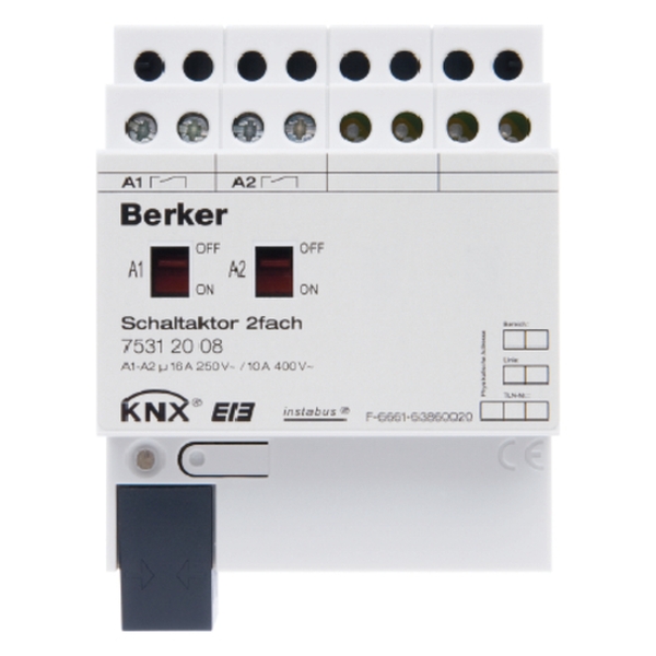 Berker 75312008 Schaltaktor 2-fach 16A Schließer Hand Status REG KNX lichtgrau