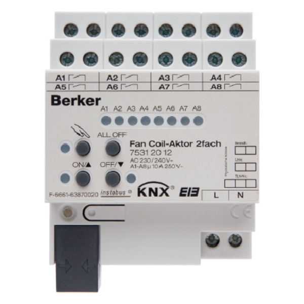 Berker 75312012 Fan Coil-Aktor 2-fach 10A Schließer Hand Status REG KNX lichtgrau