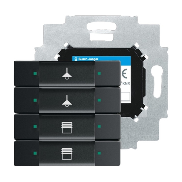 Busch-Jaeger 6127/01-885 Bedienelement 4-fach mit beiliegendem Busankoppler schwarz matt 2CKA006117A0208