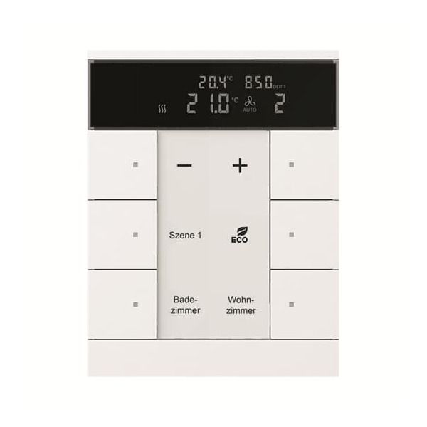 Busch-Jaeger SBC/U6.0.11-84 Raumtemperaturregler mit CO2/Feuchte-Sensor und Bedienfunktion 6-fach Busch-Tenton® studioweiß 2CKA006330A0009