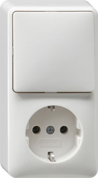 Gira 017613 Kombination Wippschalter Schuko-Steckdose 16A 250V senkrecht Universal-Aus-Wechselschalter Reinweiß