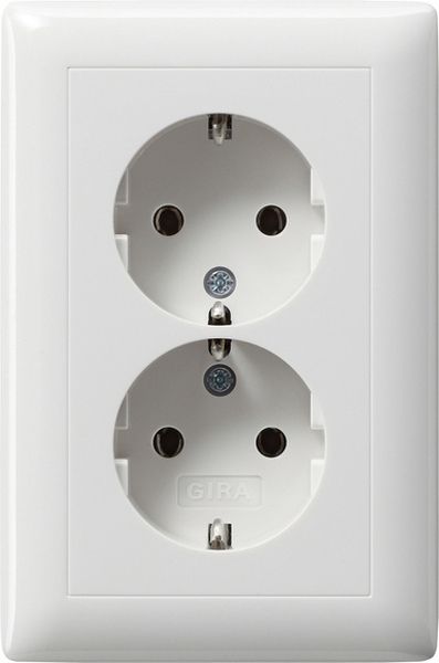 Gira 078203 Schuko-Doppelsteckdose 16A 250V mit Vollplatte für Gerätedose 1,5-fach Standard 55 Reinweiß glänzend