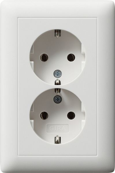 Gira 078204 Schuko-Doppelsteckdose 16A 250V mit Vollplatte für Gerätedose 1,5-fach Standard 55 Reinweiß seidenmatt