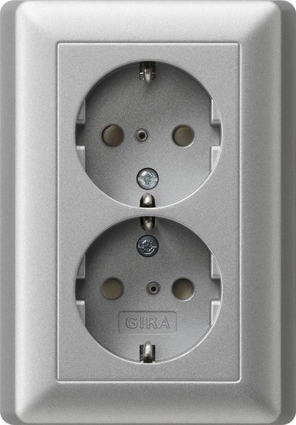 Gira 078326 2f-SCHUKO-Steckd. SP + Vollpl. System 55 F Alu