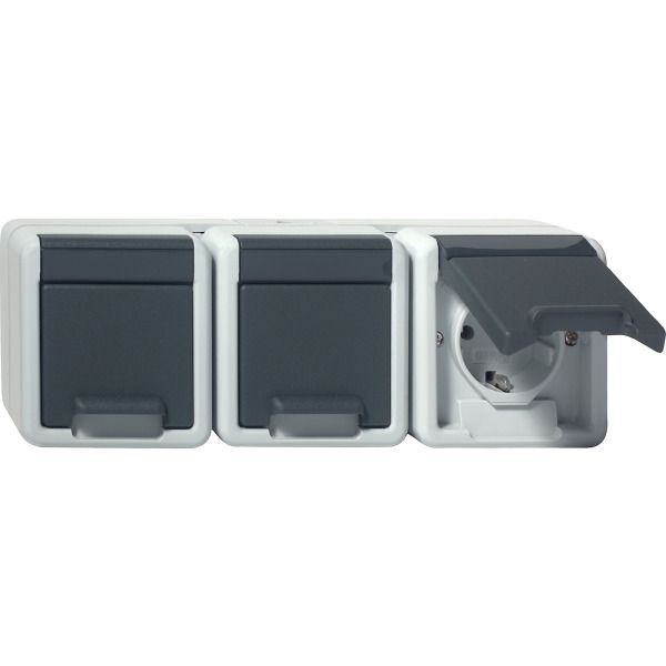 **Gira 078930 Schuko-Dreifachsteckdose 16A 250V waagerecht mit Klappdeckel WG AP Grau