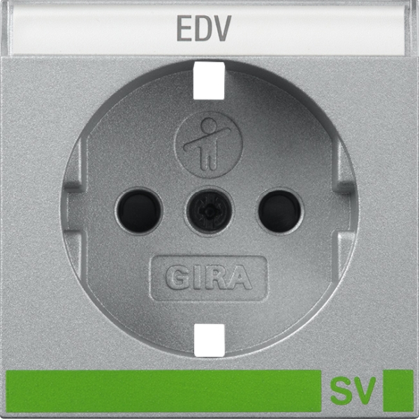 Gira 0923126 Abdeckung für Schuko-Steckdose 16A 250V mit erhöhten Berührungsschutz (Shutter) und Symbol und Beschriftungsfeld Farbe Alu