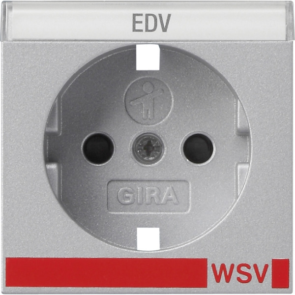 Gira 0923226 Abdeckung für Schuko-Steckdose 16A 250V mit erhöhten Berührungsschutz (Shutter) und Symbol und Beschriftungsfeld Farbe Alu