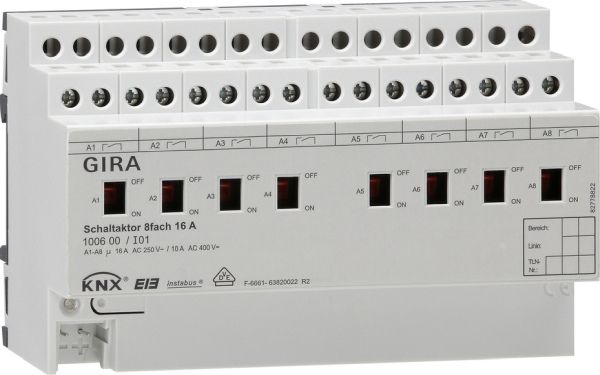 Gira 100600 Schaltaktor 8-fach 16A mit Handbetätigung für KNX