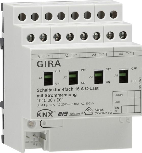 Gira 104500 Schaltaktor 4f 16 A Hand + Strom C-Last KNX REG