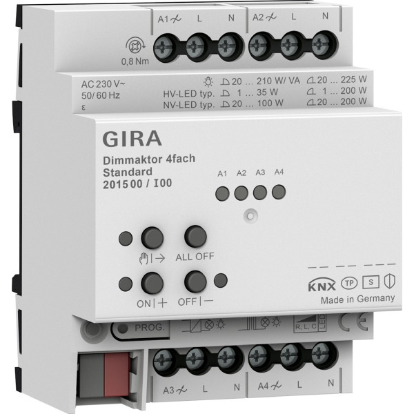Gira 201500 Dimmaktor 4-fach Standard für One und KNX 4x225 W VA REG