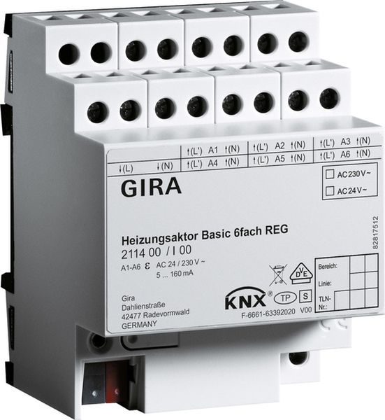 Gira 211400 Heizungsaktor Basic 6-fach für KNX