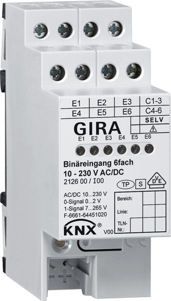 Gira 212600 Binäreingang 6-fach 10 - 230V AC DC für KNX