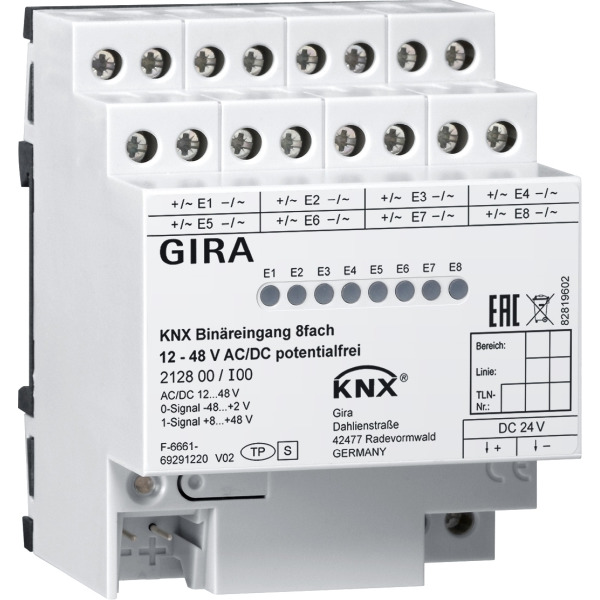 Gira 212800 Binäreingang 8-fach 12 - 48V AC DC potenzialfrei für KNX
