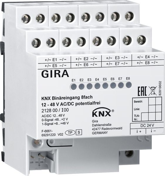 Gira 212800 Binäreingang 8-fach 12 - 48V AC DC potenzialfrei für KNX