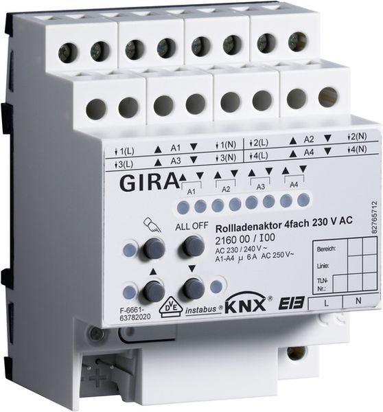 Gira 216000 Rollladenaktor 4-fach AC 230V mit Handbetätigung für KNX