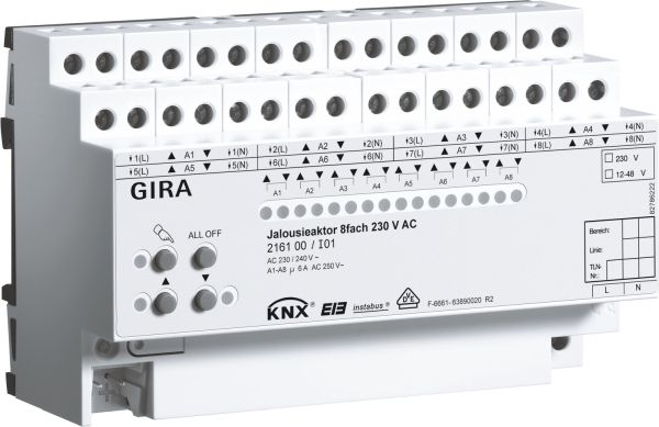 Gira 216100 Jalousieaktor 8-fach AC 230V DC 12 - 48V mit Handbetätigung für KNX