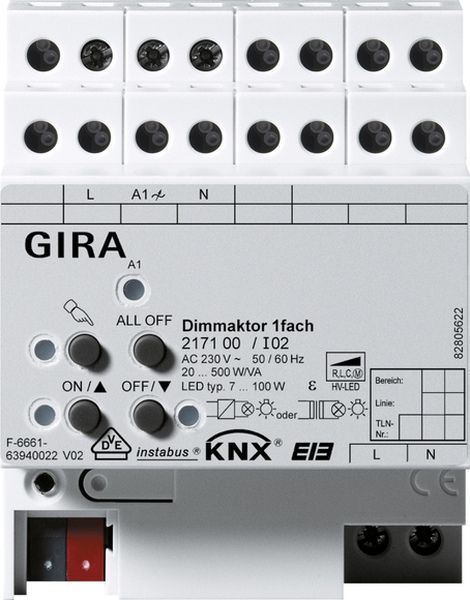 Gira 217100 Dimmaktor 1-fach für KNX 20 - 500 W VA