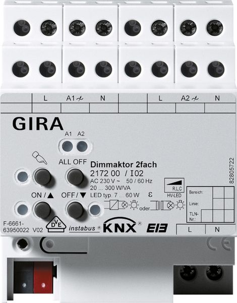 Gira 217200 Dimmaktor 2-fach für KNX 2x300 W VA