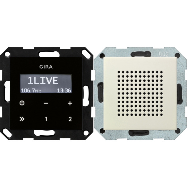 Gira 228001 Unterputz-Radio RDS mit einem Lautsprecher Bedienaufsatz in Schwarzglasoptik Cremeweiß glänzend