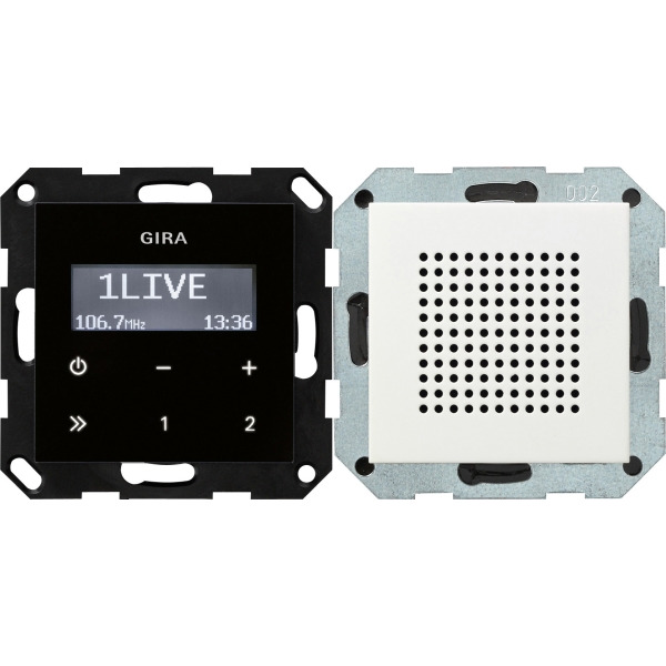 Gira 228027 Unterputz-Radio RDS mit einem Lautsprecher Bedienaufsatz in Schwarzglasoptik Reinweiß seidenmatt