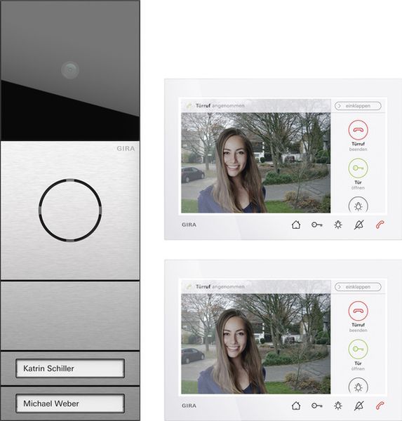 Gira 2432920 System 106 Zweifamilienhaus-Paket Wohnungsstation Video AP 7 Edelstahl